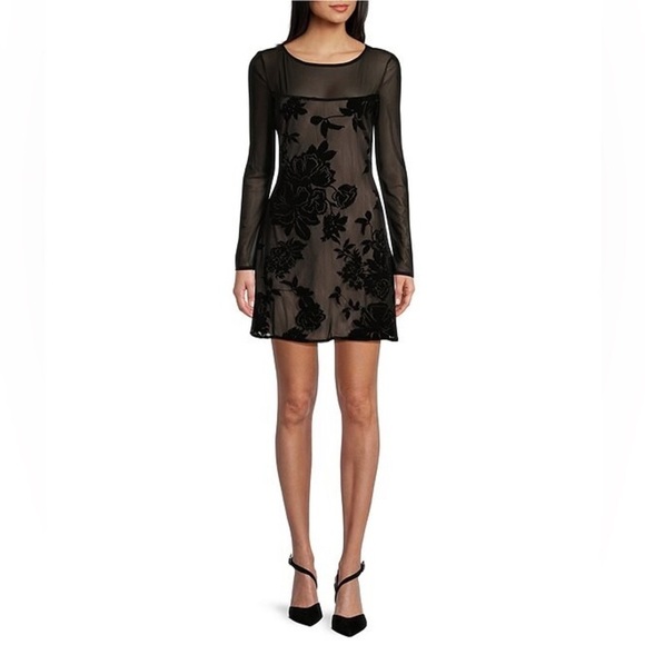 Chelsea & Violet Sheer Black Floral Dress - Picture 1 of 6